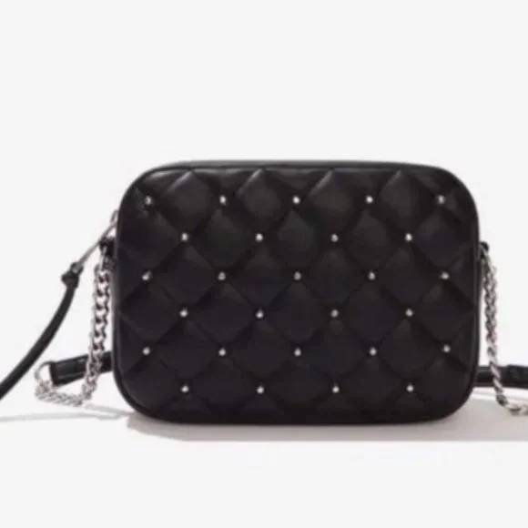 NWT Rebecca Minkoff Quilted Studded Crossbody Bag in Black and Silver NEW - Picture 7 of 8